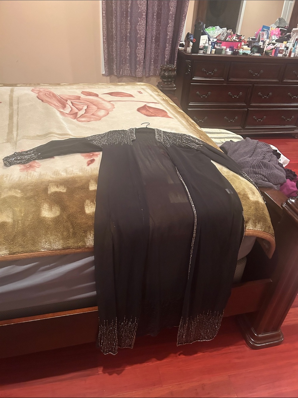 Black Sheer Beaded Long Robe - Women Intimates & Sleepwear